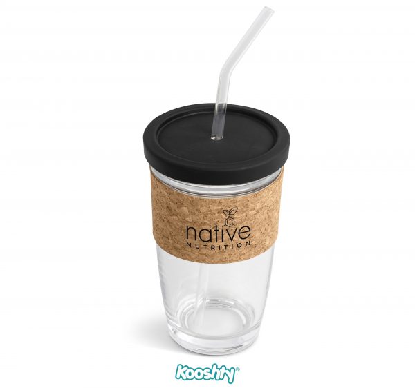 Kooshty Kork Glass Smoothie Kup & Straw - Black Only
